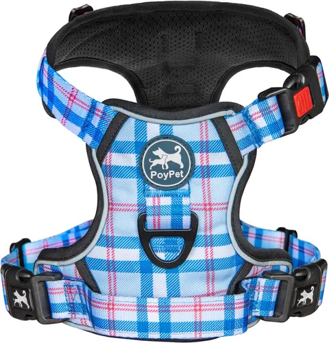 Vista 27 de PoyPet - Arnés de perro sin tirones, arnés reflectante con 2 clips delanteros y traseros y asa de fácil control para perros pequeños, medianos