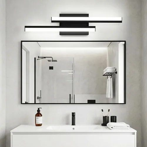 Vista 9 de Barra de luz LED para tocador de baño de 18 pulgadas, accesorio de iluminación sobre espejo de 18 W, 5000 K, barra de luz negra para tocador