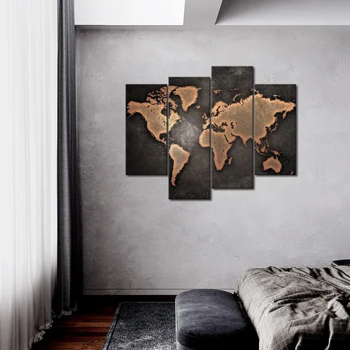 Vista 2 de Mapa general del mundo en fondo negro, arte para pared, pintura, foto, impresión en lienzo, imagen para decoración moderna del hogar