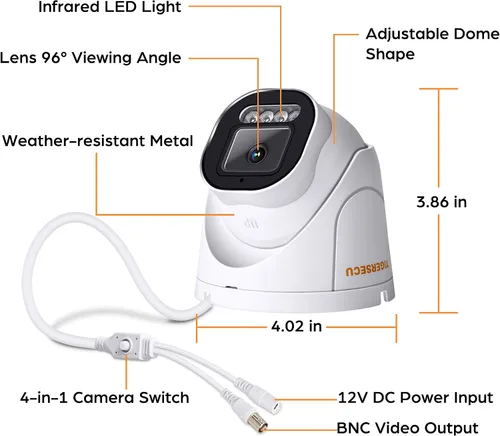 Vista 6 de TIGERSECU Cámara de seguridad domo gran angular de 5 MP para TVI, CVI, AHD, CVBS DVR, resistente a la intemperie para uso en interiores
