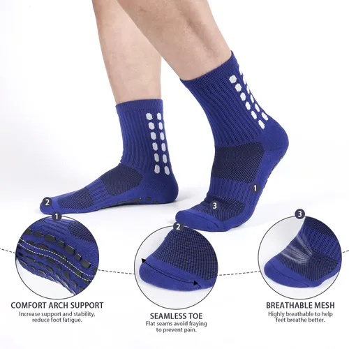 Vista 3 de 6 Pairs Grip Soccer Socks Colorful Non Slip Sports Football Basketball Hospital Yoga Socks for Men Women