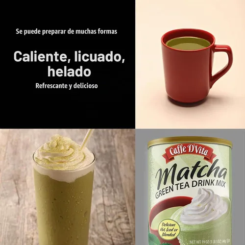 Vista 3 de Caffe D'Vita Mezcla de bebida de té verde matcha, polvo de té verde matcha japonés, sin gluten, baja en grasa, sin colesterol, sin aceites