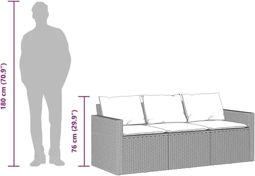 Vista 9 de Patio Sofa 3-Seater Brown Poly Rattan with Cushions Brown and Red