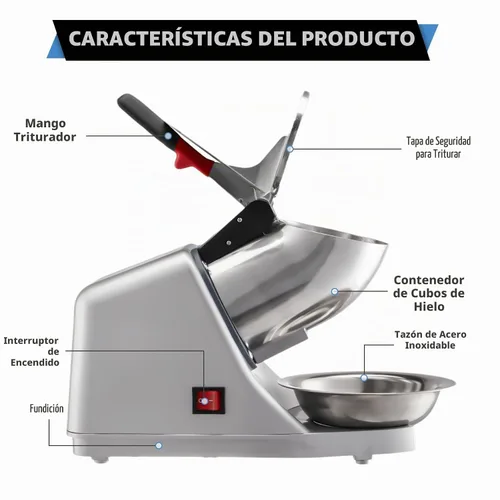 Vista 2 de Máquina de afeitar de hielo trituradora eléctrica de cono de nieve, 4 cuchillas 300 W, 143 libras/hora, máquina de hielo afeitado de acero