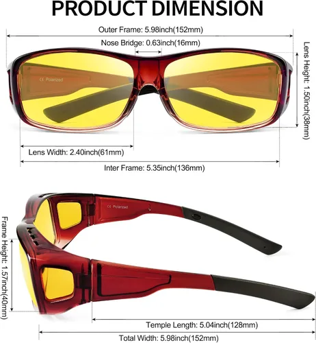 Vista 2 de URUMQI Lentes de conducción de visión nocturna para hombres y mujeres, lentes polarizados antirreflejos, lentes de noche HD amarillos