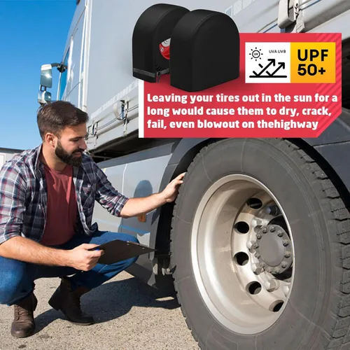 Vista 3 de K-Musculo - Juego de 2 fundas para neumáticos de RV, cubiertas impermeables para ruedas de RV, remolque de viaje, cámper, camión, SUV
