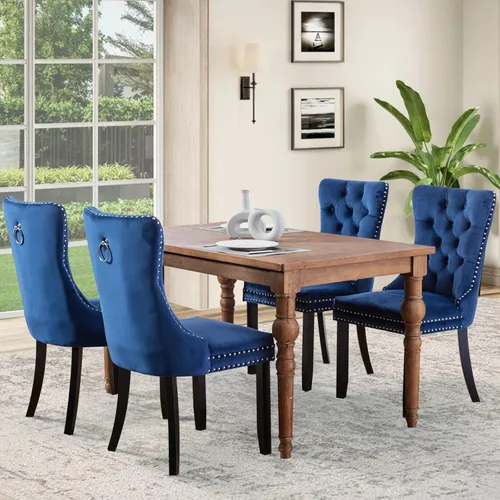 Vista 63 de Juego de 2 sillas de comedor tapizadas de tela de lino, sillas de cocina modernas de mediados de siglo con respaldo alto, ribete de cabeza de clavo