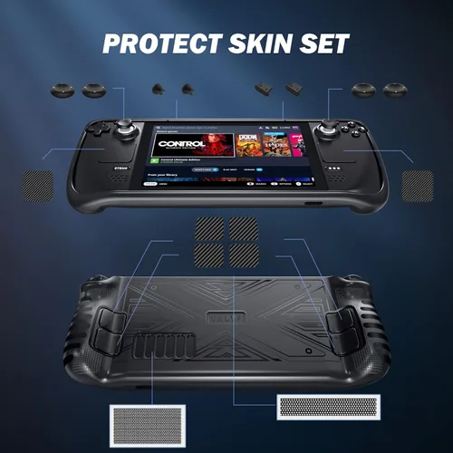 Vista 6 de Steam Deck Case,21 in 1Steam Deck Accessories Set with TPU Protective Cover Case,Adjustable Stand Dock and 2 HD Tempered Glass Screen Protector,90