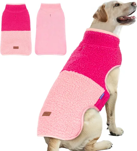 Vista 22 de cyeollo Sherpa - Abrigo reversible para perros pequeños, color rosa, talla S Warm Fleece Winter Sweater, Turtleneck Pet Vest, Adjustable Fit, Easy