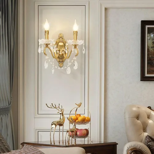 Vista 3 de Apliques de pared retro franceses, lámpara de pared de lujo para interiores con base E14, iluminación de noche de cristal para comedor, sala