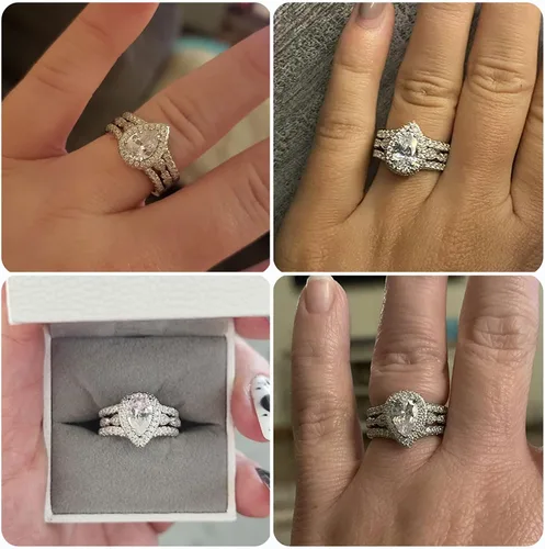 Vista 2 de Newshe Jewellery Juego de anillos de boda para él y ella, anillos de promesa AAAAA para parejas, mujeres, hombres, banda en forma de pera, talla 5-13
