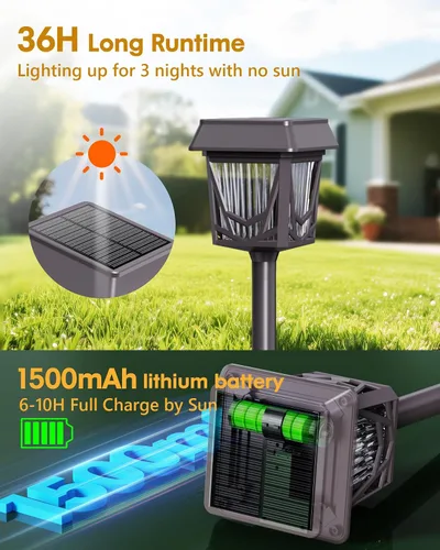Vista 4 de Luces solares de jardín, paquete de 6 luces brillantes para camino con panel grande, 36 horas de duración, carga rápida tipo C, respiración