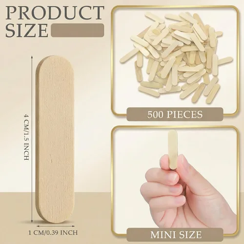 Vista 2 de Tioncy 500 mini palitos para manualidades de 1.57 x 0.39 x 0.08 pulgadas, palitos pequeños de madera para helados naturales para adultos, bricolaje