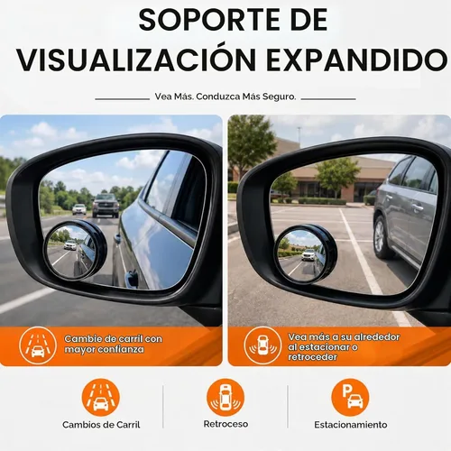 Vista 4 de Espejo retrovisor convexo redondo de vidrio HD de 2 pulgadas con marco, espejo de punto ciego para automóvil, gran angular de 360 grados con parte