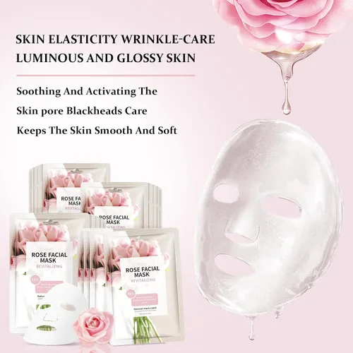 Vista 5 de Mascarilla facial para el cuidado de la piel, antienvejecimiento, mascarillas faciales de belleza, mascarillas de hoja de rosa para cara, máscaras