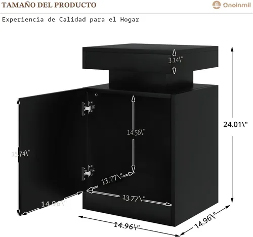 Vista 2 de oneinmil Juego de 2 mesitas de noche con luces LED, mesita de noche con armario de almacenamiento para dormitorio, mesita de noche con LED