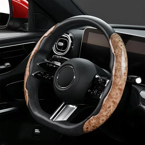 Vista 6 de AUCELI Funda de volante de grano de madera para automóvil, protector de volante segmentado antideslizante, accesorios interiores de automóviles