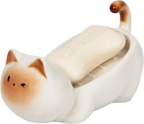 Vista 10 de Jabonera de cerámica para gatos, barra autodrenante para ducha, bandeja de jabón decorativa para lavabo de baño, encimera de cocina, bandeja Negro