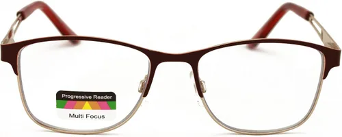 Vista 3 de Metal de las mujeres ninguna línea progresiva lente clara trifocal gafas de lectura con la capa antirreflectante Granate