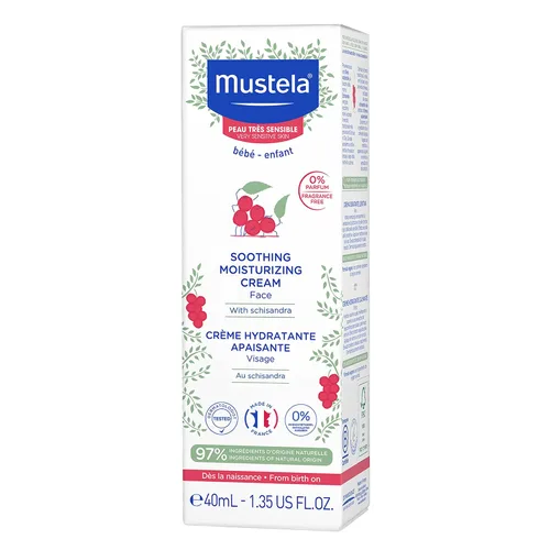 Vista 2 de Mustela Crema hidratante calmante para bebés, hidratante facial para pieles muy sensibles, con aguacate natural y bayas de Schizandra, sin