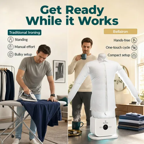 Vista 3 de Bellairon - La máquina de planchar automática original para ropa. Secadora de ropa de aire caliente y removedor de arrugas manos libres para camisas