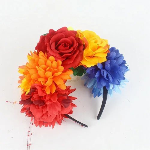Vista 2 de UUYYEO Day of The Dead Headband Rose Flower Crown Hair Band Festival Head Band Halloween Costume Headwear Mexican Floral Headpiece for Women B