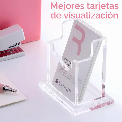 Vista 8 de SANRUI Soporte vertical para tarjetas de visita para escritorio, soporte de acrílico transparente para tarjetas de presentación, 1 ranuras