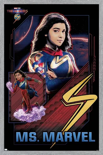 Vista 13 de Trends International Marvel The Marvels - Póster de pared de Ms. Marvel, 14.72 x 22.37 pulgadas, versión enmarcada de madera de granero