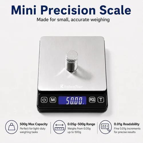 Vista 2 de K KitchenTour - Báscula digital de cocina - 500g/0.01g Balanza de alta precisión multifunción para alimentos, carne, joyas, laboratorio, quilates