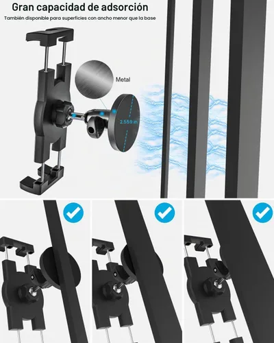 Vista 7 de Soporte magnético para tablet de gimnasio - [Imanes fuertes] Soporte de tableta para carrito de golf para gimnasio con base de metal ajustable