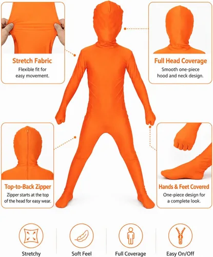 Vista 3 de Aniler Disfraz de Halloween de elastano para niños de 6 a 16 años, body de animal para cosplay, overol para niñas Negro