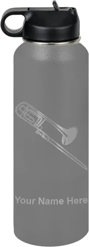 Vista 32 de LaserGram Botella de agua personalizada, trombón, acero inoxidable de doble pared aislada al vacío con popote superior, regalo grabado personalizado