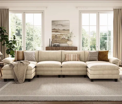 Vista 59 de LINSY HOME Cloud Sofa - Silla decorativa con tumbona otomana para interiores, sofá de pana perfecta para sala de estar, apartamento, oficina, beige