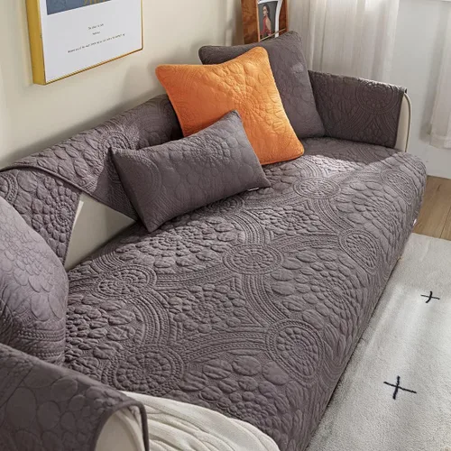 Vista 3 de Funda acolchada de algodón para sofá modular, diseño bohemio con círculo, bordado, color sólido, antideslizante, protector de muebles para perros
