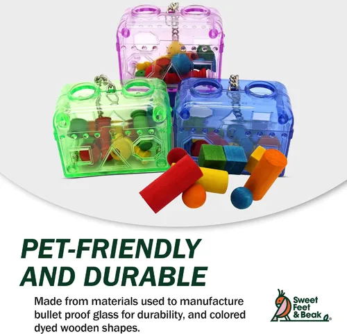 Vista 7 de Sweet Feet and Beak Cofre del tesoro grande o pequeño, juguete perfecto para jaula de pájaros, colorido, seguro, fácil de instalar, lavable