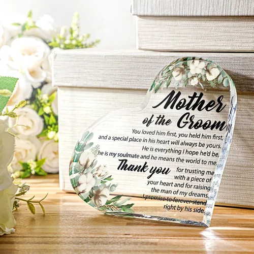Vista 6 de Regalo para la madre del novio de la novia, regalos de madre del novio, regalos de boda, regalo de corazón cuadrado acrílico, regalo