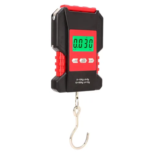 Vista 3 de Escala colgante digital de 0.0-110.2 lbs Mini grúa de mano con pantalla LED Escala de peso de pescado con gancho en forma de S para transporte