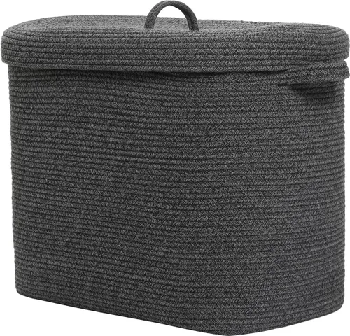 Vista 18 de Canasta de almacenamiento rectangular extragrande de 22"x14"x18" con tapa, gran canasta de cuerda de algodón, canasta de lavandería tejida