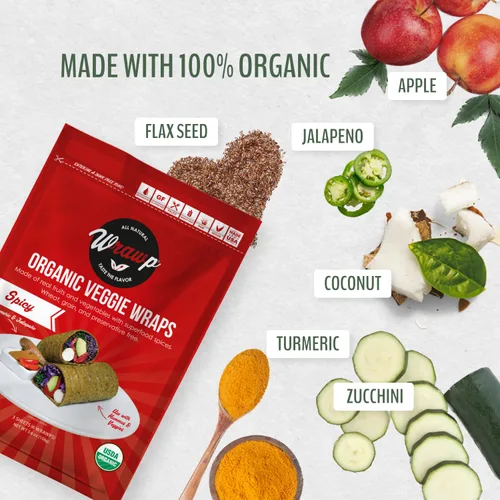 Vista 3 de WrawP Envolturas vegetales orgánicas – PICANTE (paquete de 8) ESTABLES EN ESTANTE, todo natural, sin gluten, paleo, vegano crudo. Perfecto