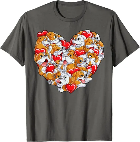 Vista 65 de Camiseta inglesa para el día de San Valentín con diseño de corazón y perro amante de los niños Negro