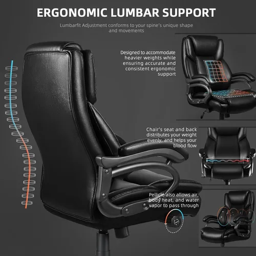 Vista 4 de OFIKA Silla de oficina grande y alta de 500 libras, soporte lumbar ajustable, silla de oficina para personas pesadas, respaldo alto resistente Negro