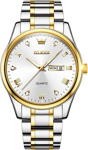 Vista 12 de OLEVS Men's Luxury Stainless Steel Watch Large Face Day Date Waterproof dorado (All Gold)
