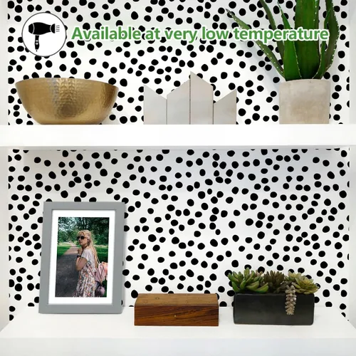 Vista 7 de Jeweluck Papel Tapiz de Despegar y Pegar con Lunares, Papel Tapiz de Pegar y Despegar 17.7" x 78.7" Papel de Contacto de Lunares Negros, Papel