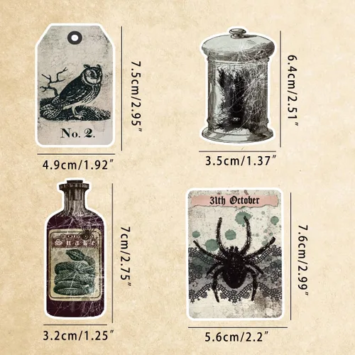 Vista 6 de Prstincol 106 piezas de etiquetas adhesivas para pociones, etiqueta adhesiva de bote de vino de estética oscura de boticario para álbumes