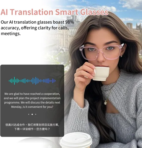 Vista 6 de GenXenon Gafas Inteligentes AI con Traducción en Tiempo Real, Bluetooth 5.3 Inalámbrico, Interpretación Simultánea Inteligente para Más de 160
