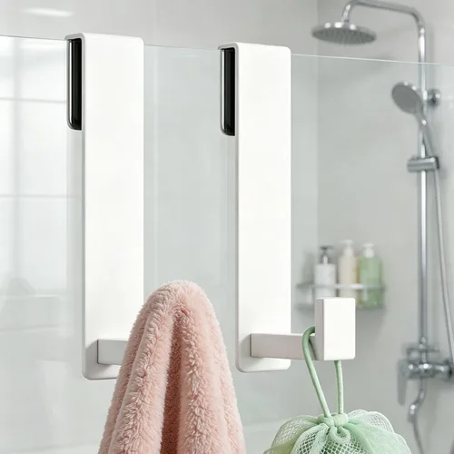 Vista 6 de HUFEEOH Ganchos blancos para toallas de ducha en forma de L, paquete de 2