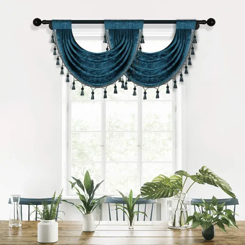 Vista 25 de ELKCA Cenefa Swag de Cascada de Chenilla Gruesa Beige para Sala de Estar Cortinas de Cenefa Pequeñas para Cocina, Paquete de 1
