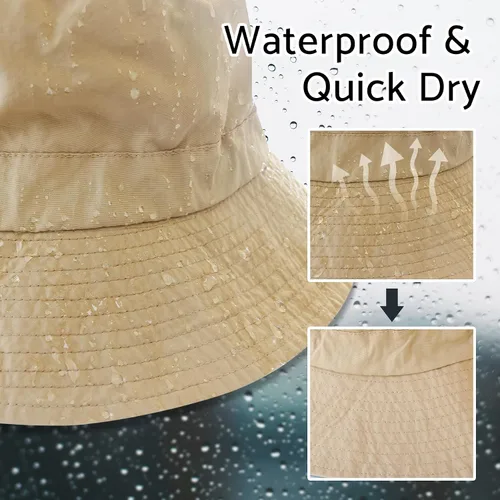 Vista 2 de PFFY Packable Sun Bucket Hat for Men Women Outdoor UV Protection Sun Hats Caqui