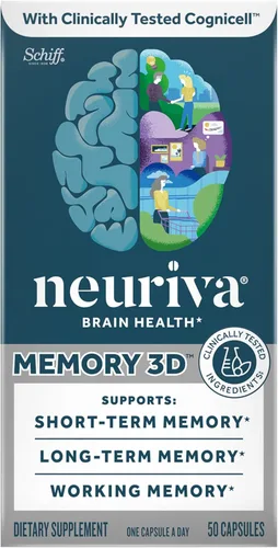 Vista 14 de NEURIVA Suplemento Cerebral 3D para la Memoria - Cápsulas Nootrópicas Descafeinadas para Memoria, Enfoque y Función Cognitiva - Apoyo a la Memoria a