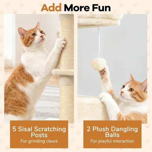 Vista 6 de DORTALA Árbol moderno para gatos de 75 pulgadas de alto, torre para gatos de varios niveles con condominios grandes, postes rascadores de sisal